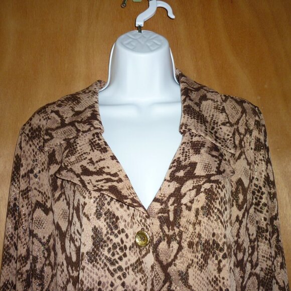 George Simonton SIMONTON Says Lurex Printed Knit Duster Brown Multi Large NWOT - Picture 2 of 11
